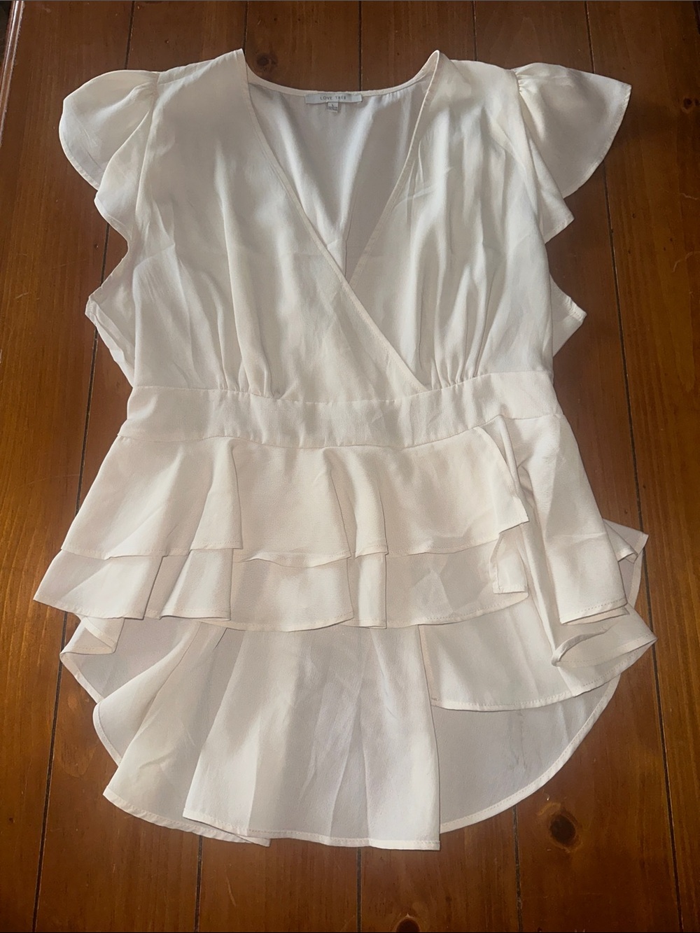 Love Tree Cream Ruffle Wrap Blouse